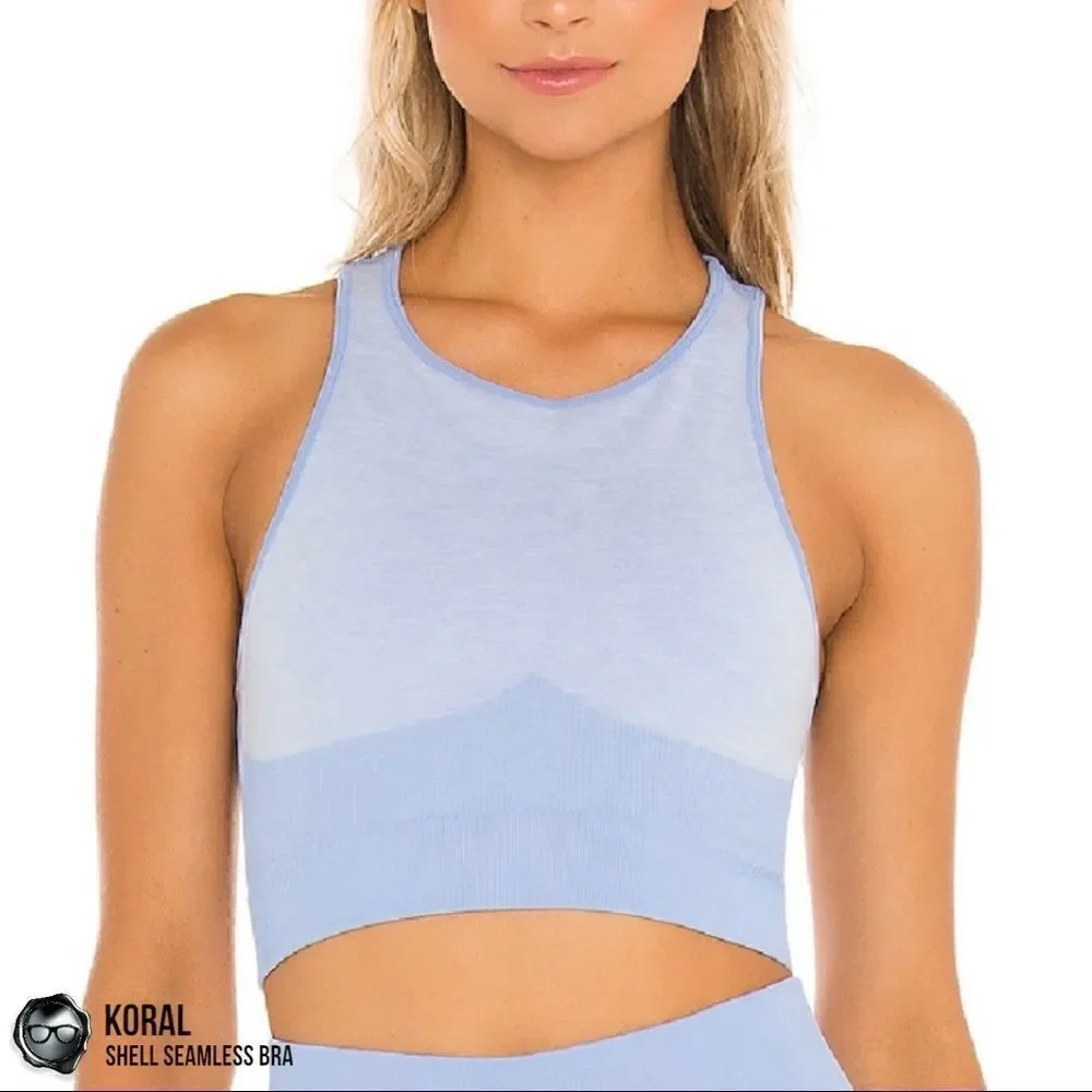 KORAL SHELL SEAMLESS SPORTS BRA BEL AIR BLUE RACERBACK CROPPED TANK SIZE SMALL